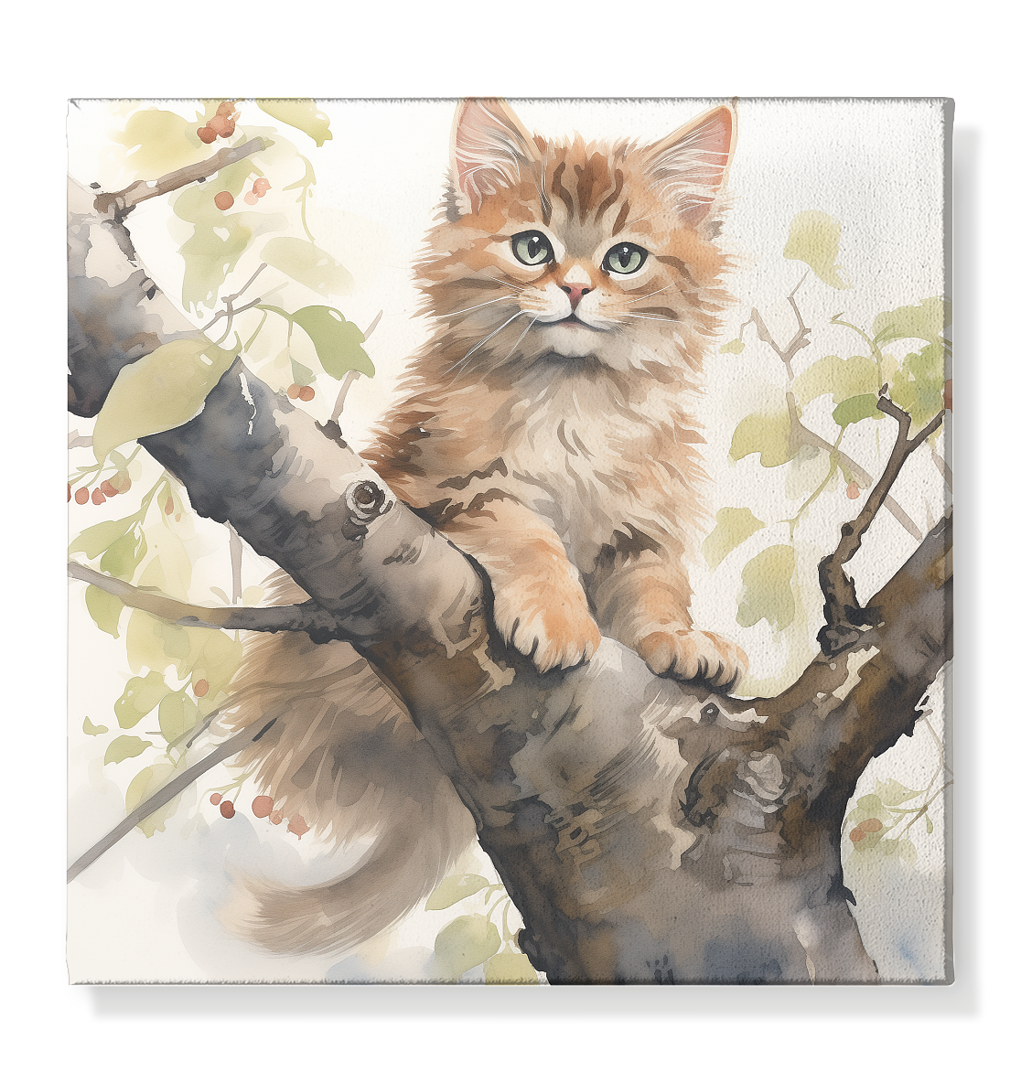 Suesse Katze auf dem Baum - Leinwand 40x40cm