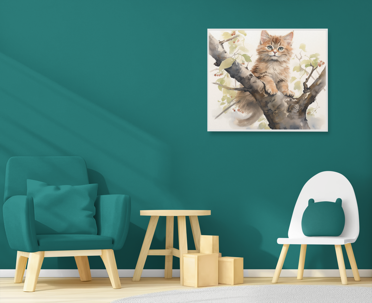 Suesse Katze auf dem Baum - Leinwand 40x40cm